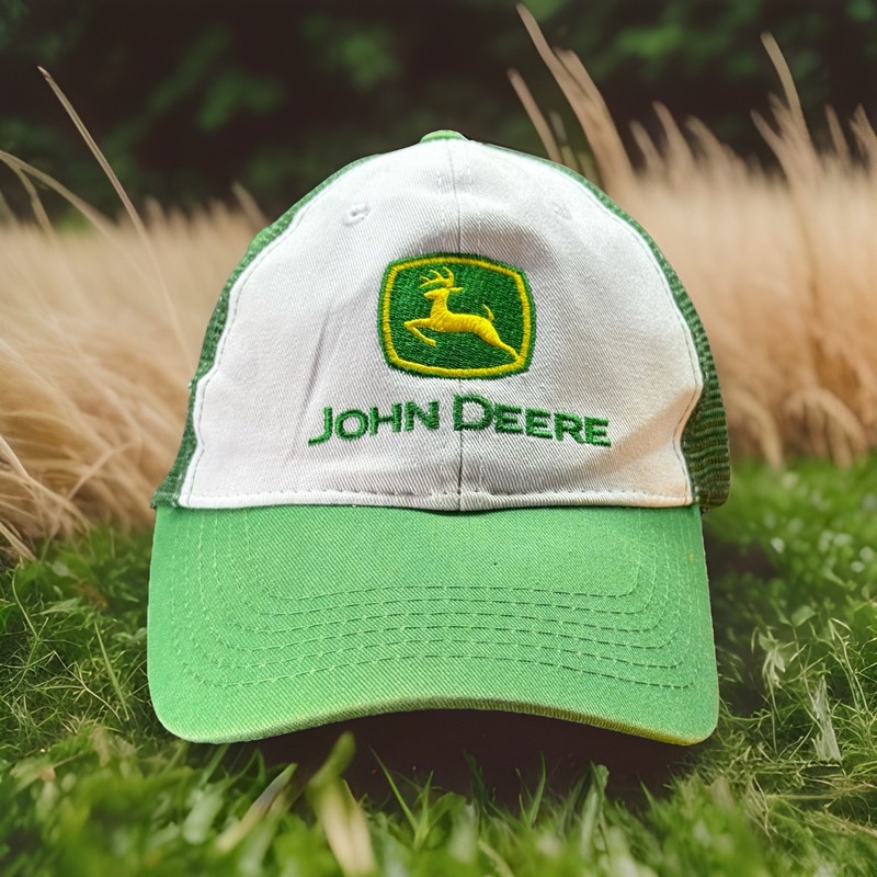 John Deere Trucker Hat Snapback Meshback Embroidered Logo Adjustable Green White