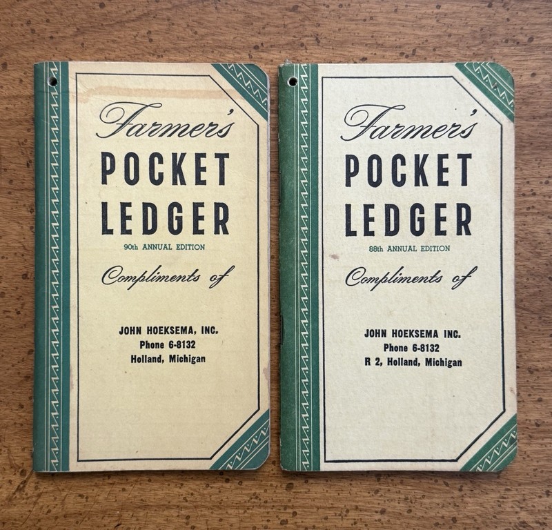 2 VINTAGE Farmer’s Pocket Ledgers John Hoeksema Holland MICH 1950s John Deere