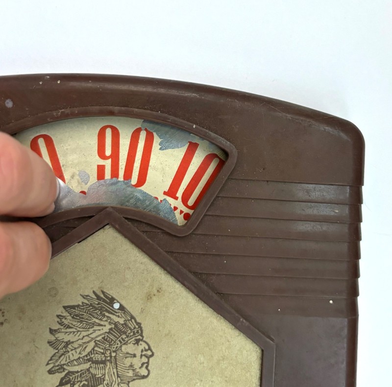 Vtg Calumet Indian Metal Iron Native American Chief Scale Thermometer Sign gallery