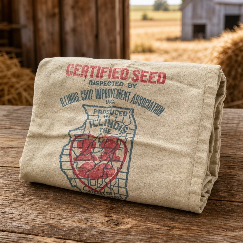 MCM Illinois Cert Seed Sack Feed Bag Farmhouse Primitive Fabric Textile Pillow