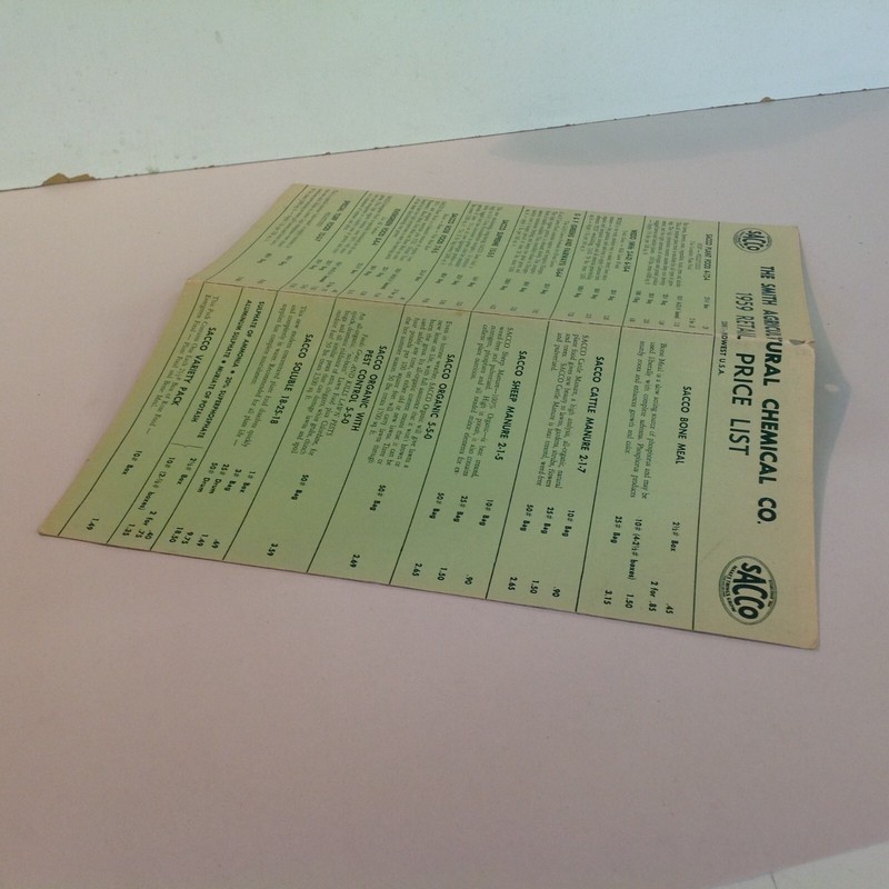 Vtg SACCO Smith Agricultural Chemical Co 1959 Retail Price List Zone 1 Midwest gallery