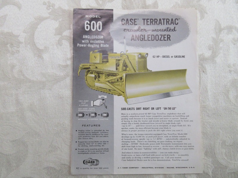 RARE Case Terratrac 600 Crawler Dozer Brochure 1950″s