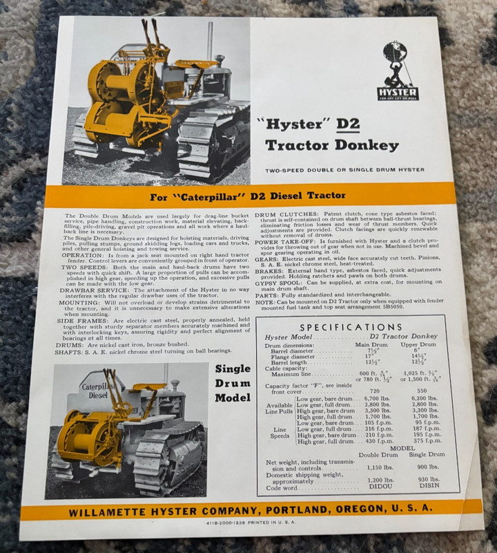 Hyster D2 Tractor Donkey for Caterpillar D2 Tractors Brochure DCPA25
