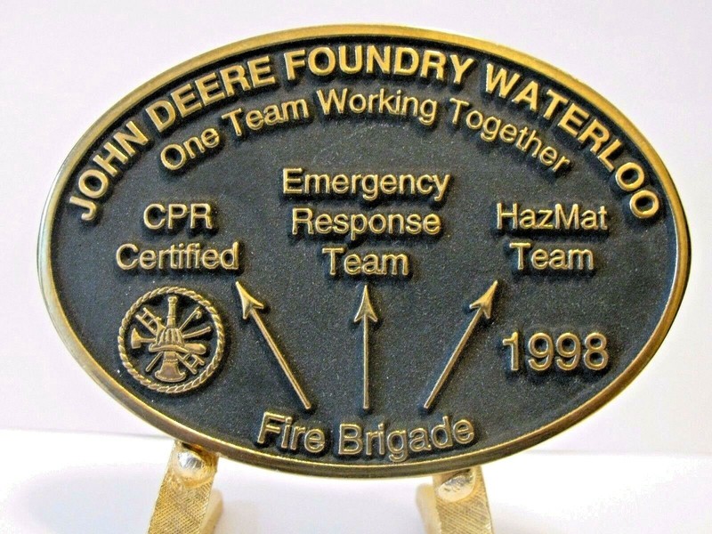 John Deere Foundry Waterloo FIRE BRIGADE ERT Hazmat Belt Buckle 1998 Employee