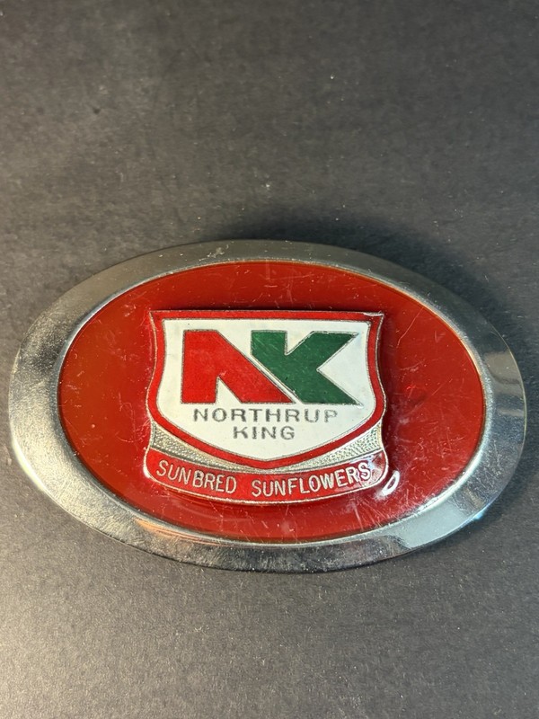 Vintage Northrup King Sunbred Sunflowers Seed Oval Enameled Metal Belt Buckle