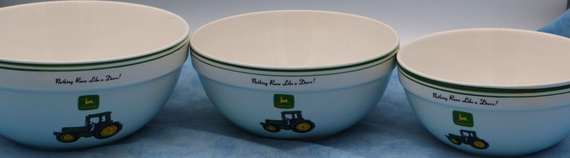 John Deere Mixing Bowl Set 3pc Nesting Ceramic Tractor Farm Kitchen Gibson