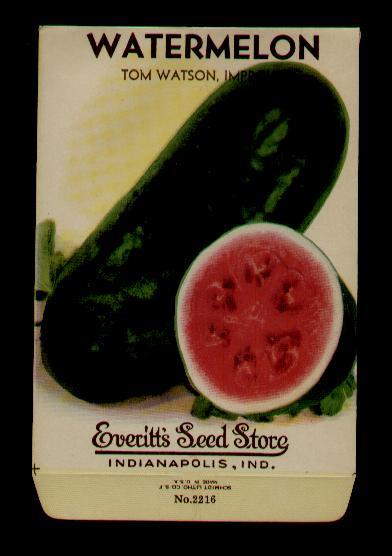 1940s WATERMELON TOM WATSON LITHO SEED PACKET – EVERITT’S SEED,INDIANAPOLIS,IND