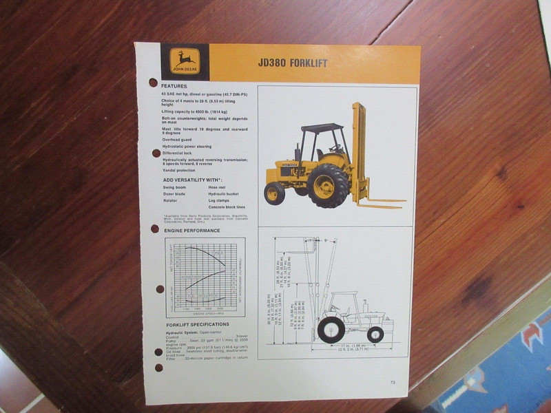 John Deere 380 Forklift Sales Information