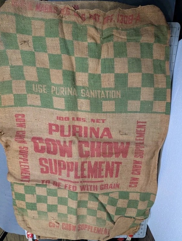 Vintage Purina Cow Chow Concentrate to be fed with the grain burlap empty sack