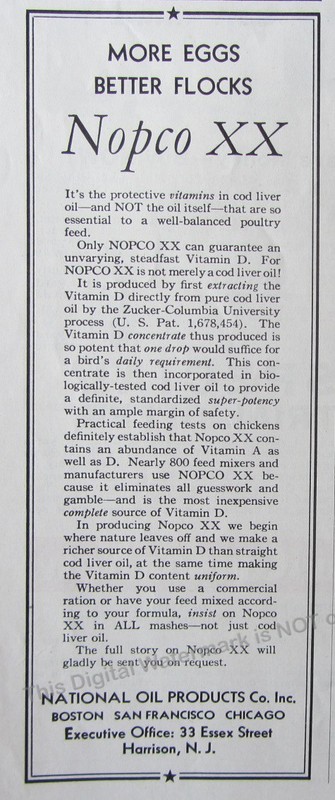 1932 Print Ad Nopco XX Oil Feed Mixer Vitamins for Poultry National Oil Products