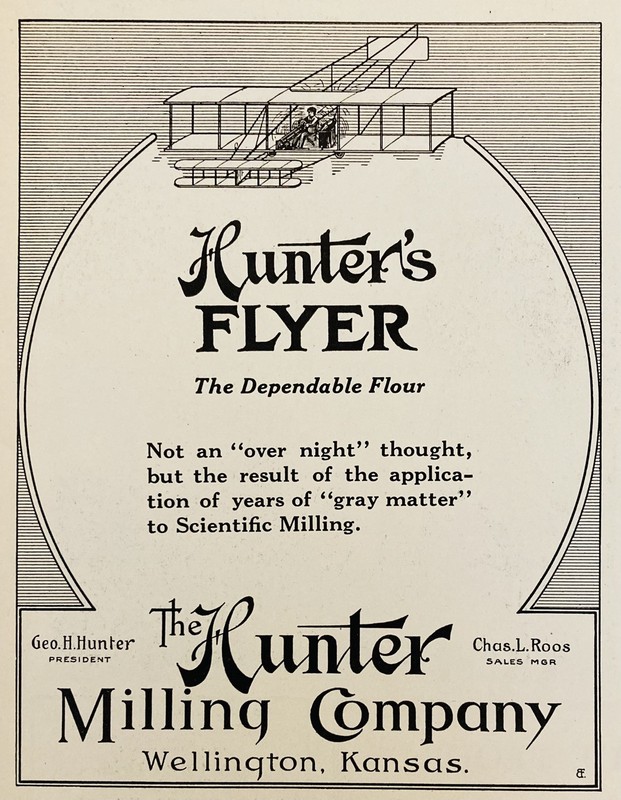1919 AD.(PC1)~THE HUNTER MILLING CO. WELLINGTON, KS. HUNTER’S “FLYER” FLOUR