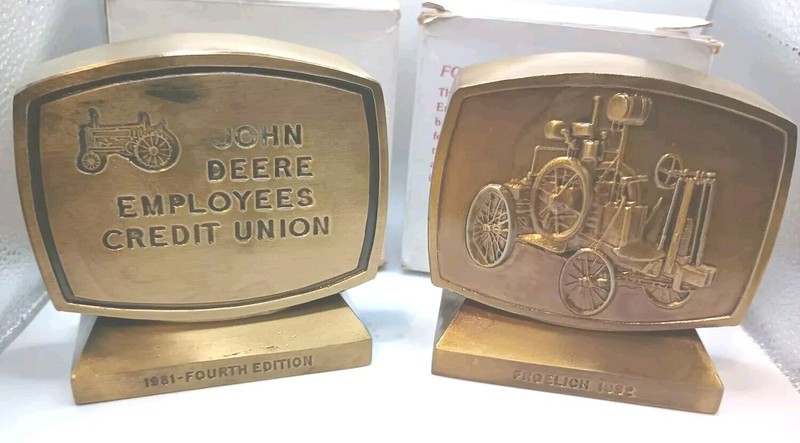 2…Vintage John Deere Employees Credit Union Metal Coin Bank ~ 4th Edition 1981