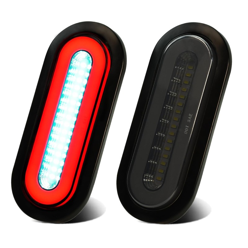 WahMOTOTin 2Pcs Smoked lens 6″ Inch Oval 52 LEDs Halo Combination White/Red