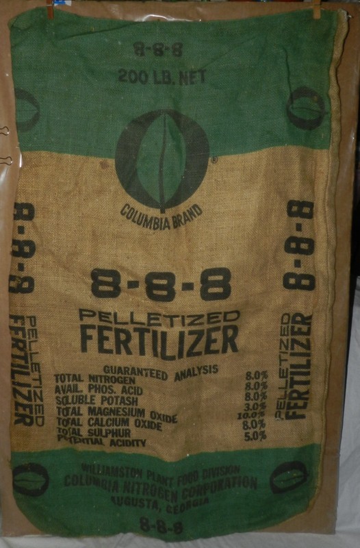 Vintage empty Burlap Sack – Columbia Brand 8-8-8 Pelletized Fertilizer