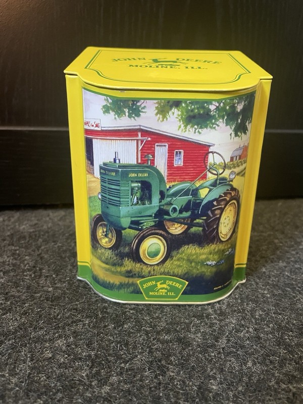 John Deere Storage Tin with Green Tractor Sloped Lid, 2006