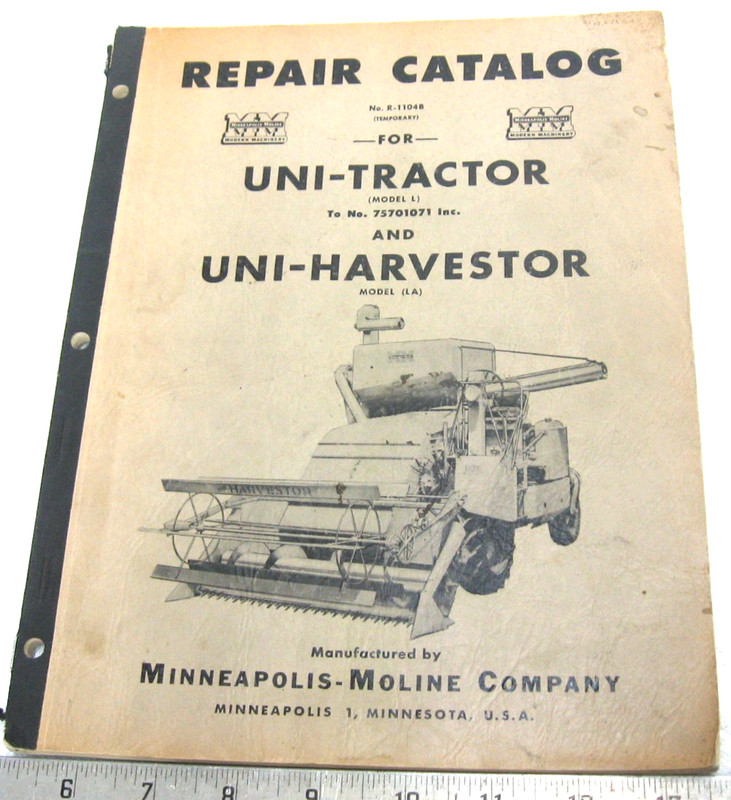 VINTAGE 1953 MINNEAPOLIS MOLINE UNI TRACTOR REPAIR CATALOG L LA