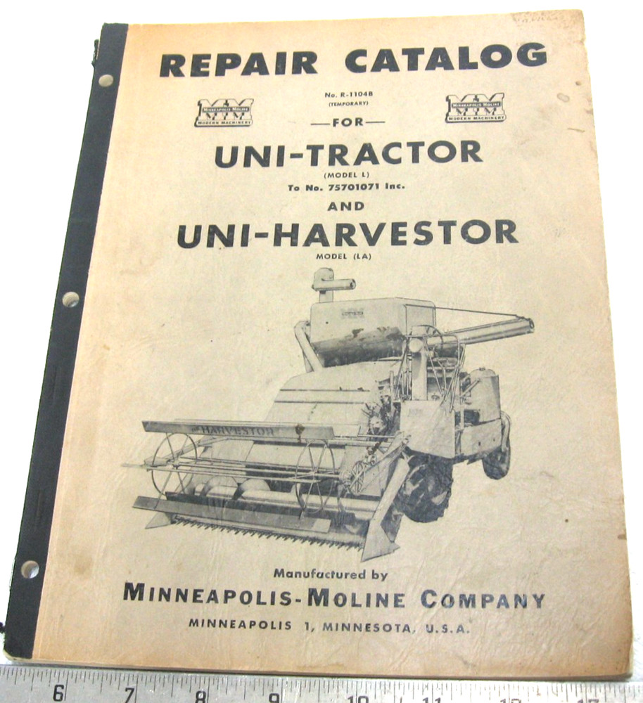 VINTAGE 1953 MINNEAPOLIS MOLINE UNI TRACTOR REPAIR CATALOG L LA