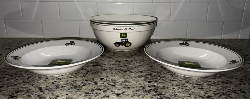 John Deere Gibson 9” Mixing Bowl (1) and Soup, Salad, Cereal, Pasta Bowls (2)