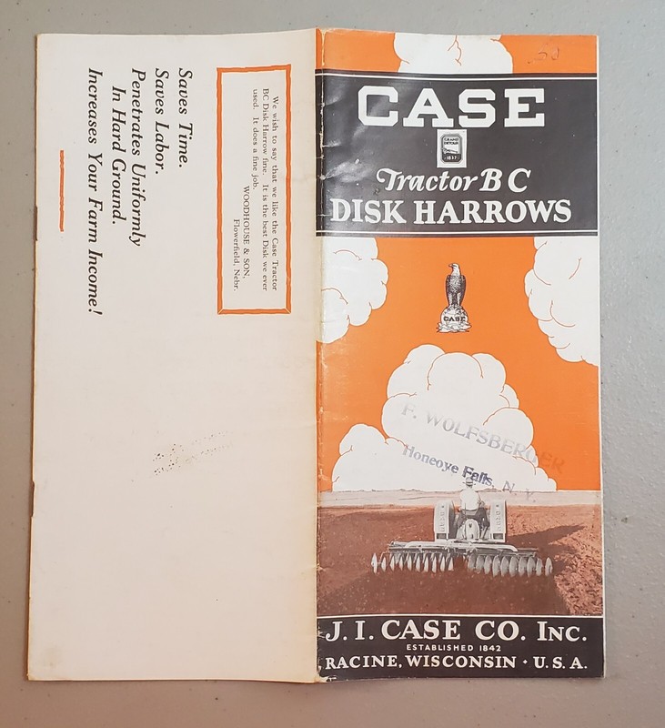 Case Tractor B C Disk Harrows Vintage Brochure