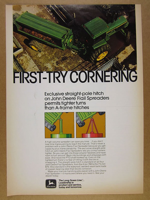 1976 John Deere 870 Flail Spreader & 3330 Tractor color photo vintage print Ad