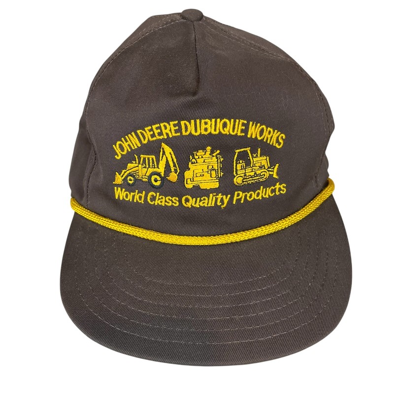 Vintage John Deere Dubuque Works Snap Back Trucker Cap Hat Brown Braid USA MADE