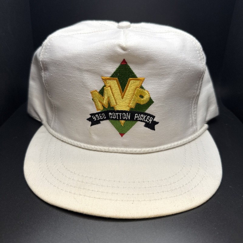 Vintage John Deere MVP 9960 Cotton Picker Hat — White Rope Snapback Cap