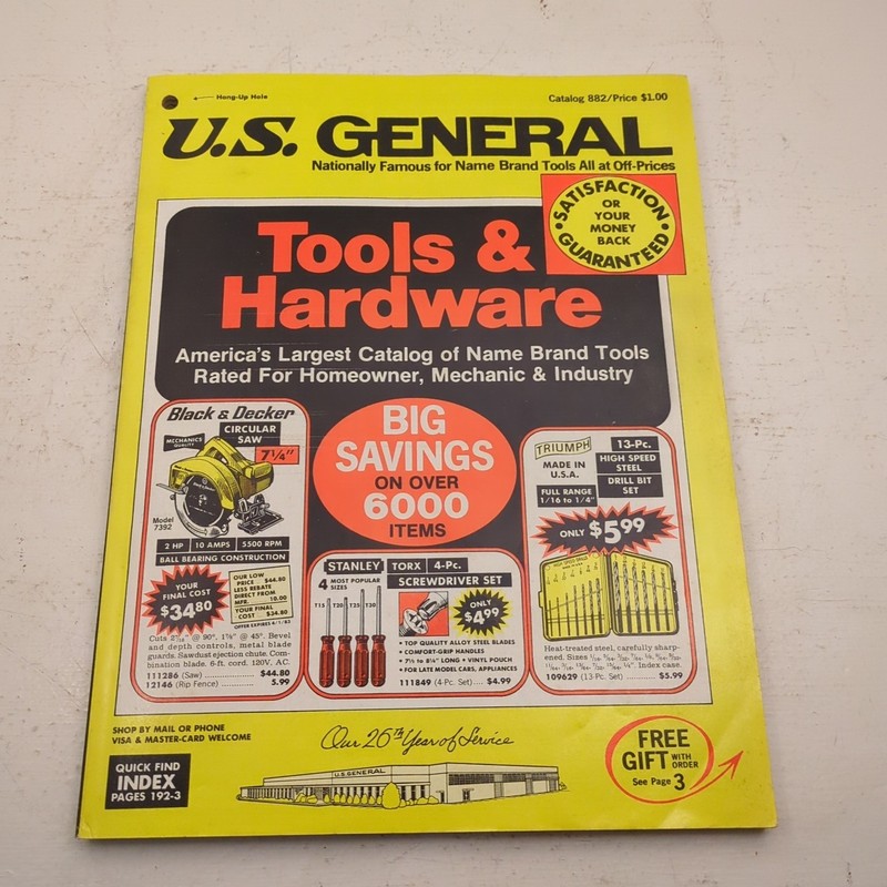 Vintage 1980s U.S. General Hardware Tools Catalog Plumb SK Proto Estwing Stanley