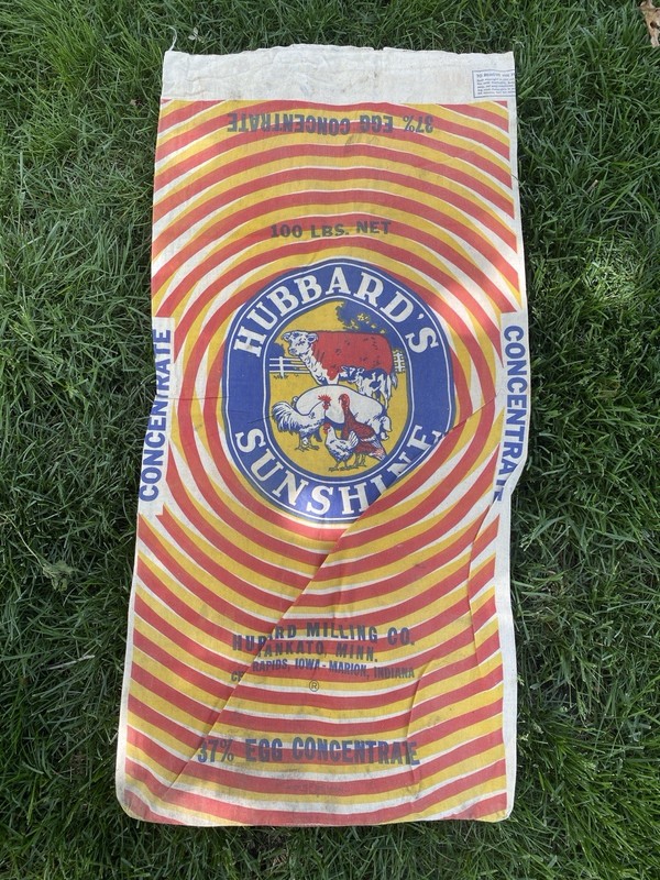 Vintage Hubbard’s Sunshine Feed Sack Bag 37% Egg Conc Cow Chicken Pig Minnesota