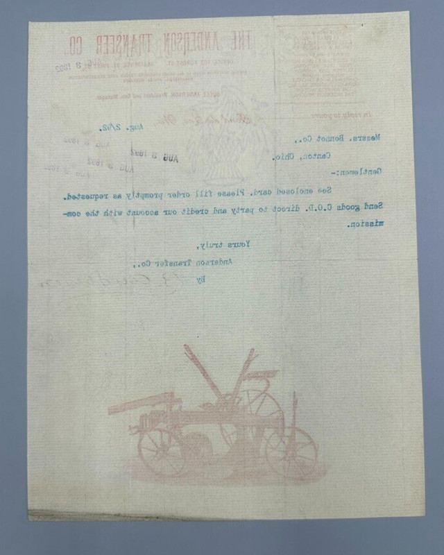 1892 -1896 ANDERSON Transfer Antique FARM Advertise Letter FOND Du LAC Wisconsin gallery