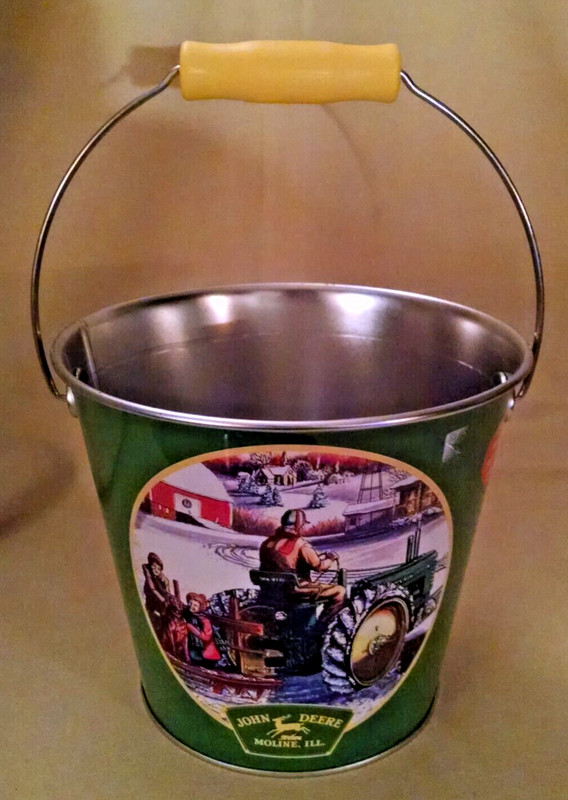 JOHN DEERE TRACTOR TIN PLANTER BUCKET EDWARD SCHAEFER 2006 CHILDREN DOG SNOW.