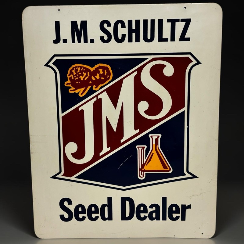 Vintage JMS Schultz Seed Feed Dealer Metal Sign Farm AG Advertising Dieterich IL gallery