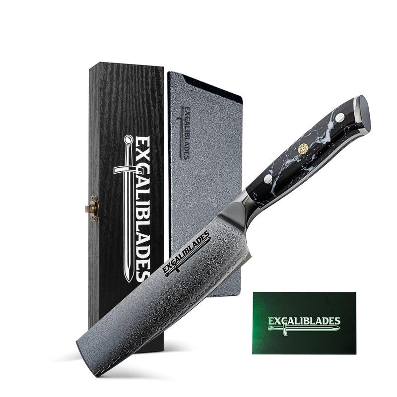 EXCALIBLADES 6.5” Nakiri Knife – VG-10 Damascus 67-Layer Stainless Steel, Full T