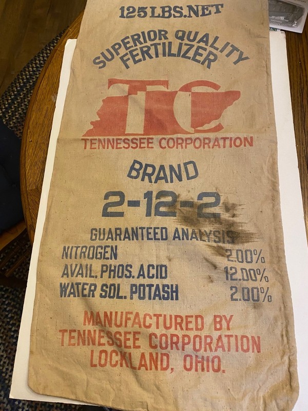 Vtg T C ( tennessee corporation) superior quality fertilizer 125lb canvas bag