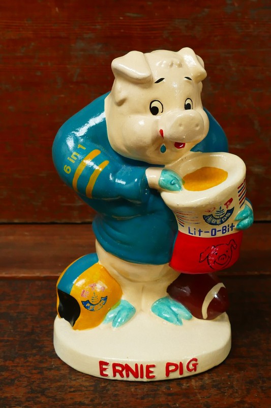 Vintage 1960s Ernie Pig GTA Feeds Advertising Figure Bank Football Chalkware