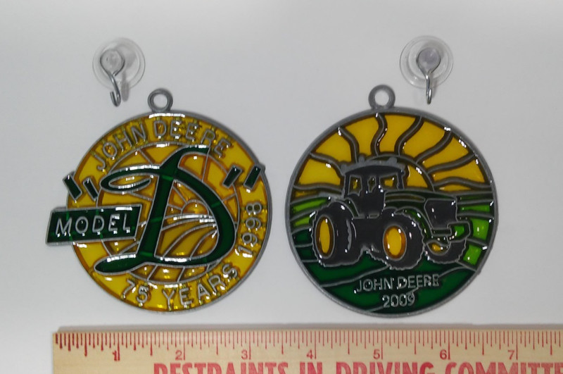 John Deere Vintage Stained Glass Window Sun Catcher Hanger’s Lot Set of (2)