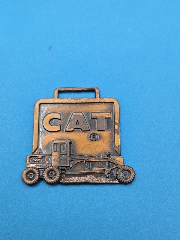 Caterpillar Cat 12E Motor Road Grader Brass Pocket Watch Fob Construction Mining