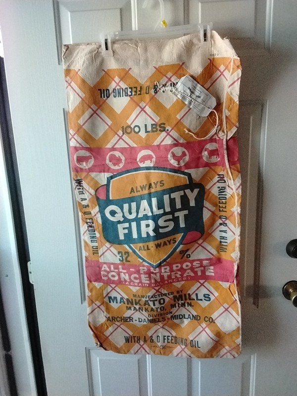VTG “QUALITY FIRST”Cloth Feed Bag 100lb All-Purpose Concentrate,Mankato, MN