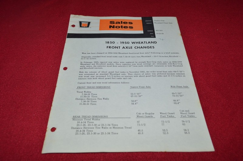 Oliver Tractor 1850 1950 Wheatland Tractor Sales Notes Dealer’s Brochure YABE15