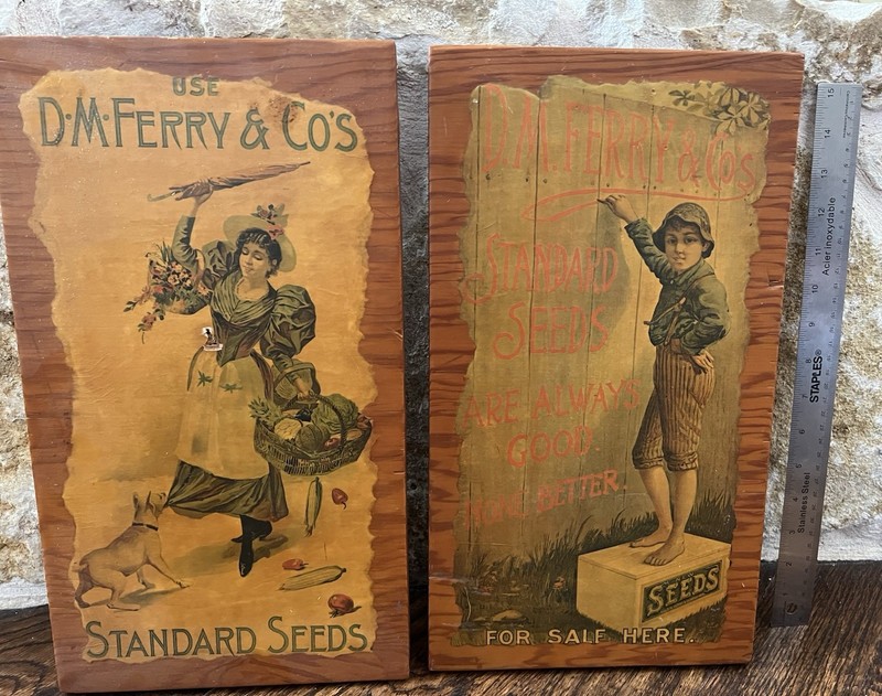 D.M. Ferry & Co’s Standard Seeds Advertising Signs Set of 2 Vintage Agriculture