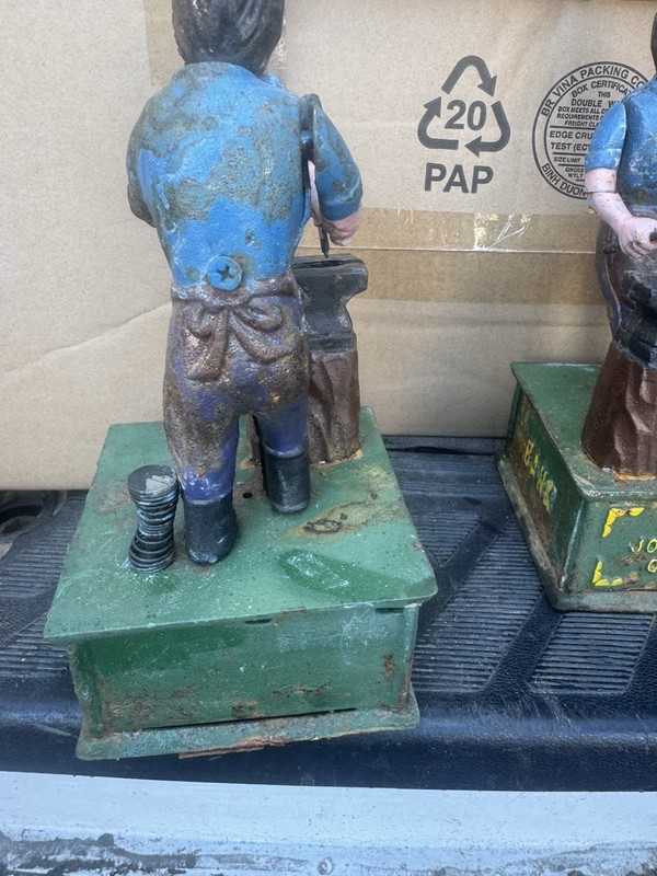Vintage John Deere Cast Iron Bank "Bank on John Deere Quality" Blacksmith Anvil gallery