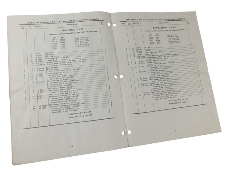 Minneapolis-Moline Tractor Disk Harrows 11A 11AH Manual Instructions Parts List gallery