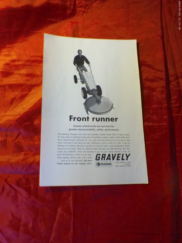 1964 Gravely Front Runner Mower Print Ad 6 1/2 x 10″