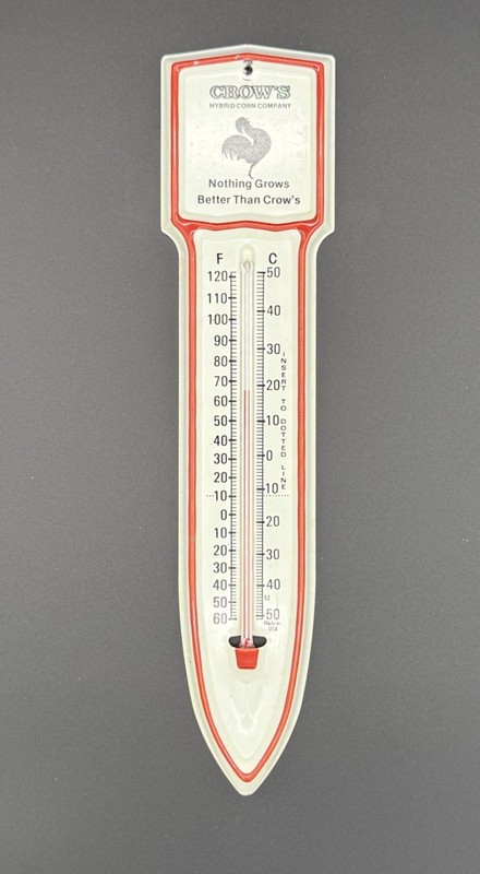Vintage Crows Hybrid Corn Company Thermometer Metal Amazing Condition Rare
