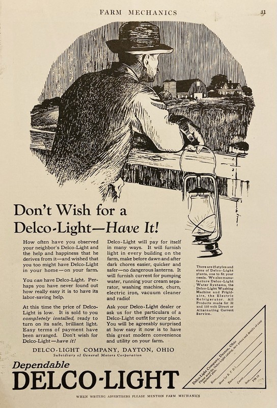1924 AD.(XH82)~DELCO~LIGHT CO. DAYTON, OHIO. FARM POWER PLANTS