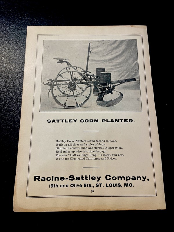 ORIGINAL 1907 Sattley Corn Planter Farm Advertising – St. Louis, MO