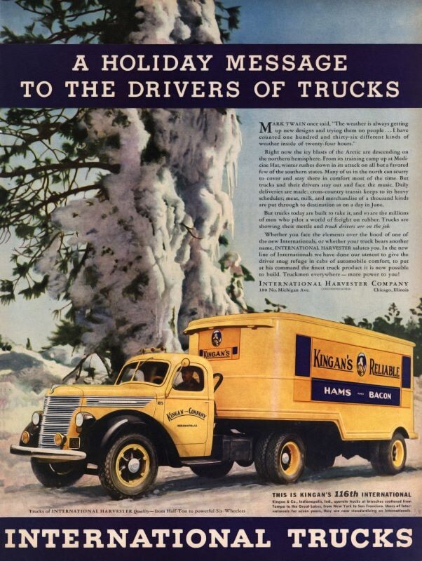 1938 International Trucks NEW METAL SIGN: Kingan’s Meats of Indianapolis Hauler