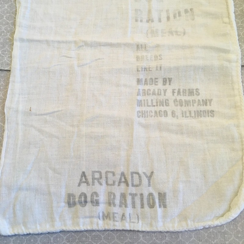 Vintage ARCADY Dog Food Cloth Feed Bag Chicago Illinois, 11 1/2" x 19", VGUC! gallery