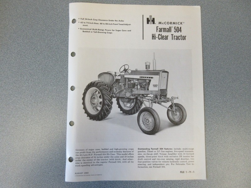 Farmall 504 Hi-Clear Tractor Sales Brochure 2 Page