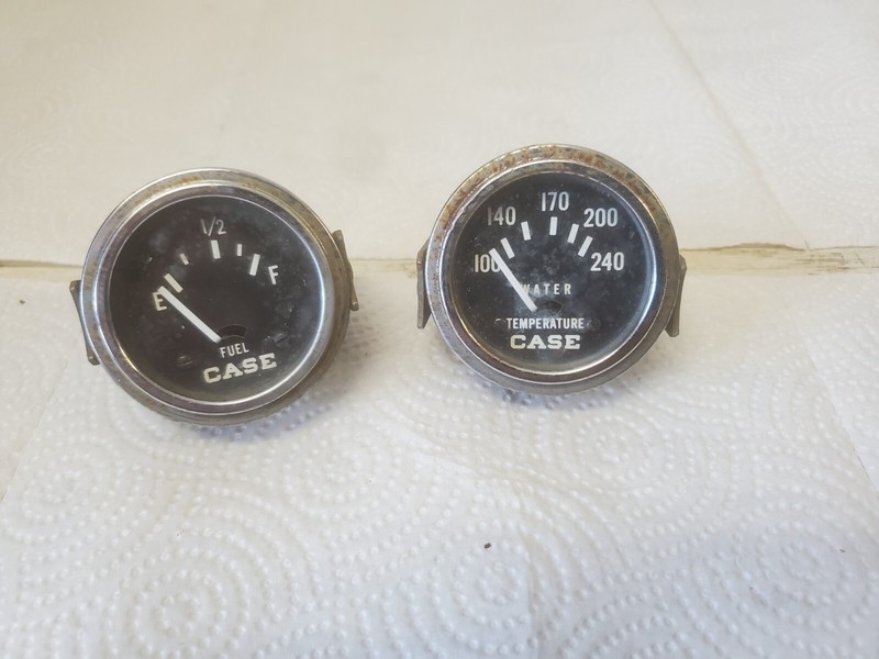 2 Vintage Metal Case Tractor Guages 2″ Diameter Fuel & Temperature Chrome