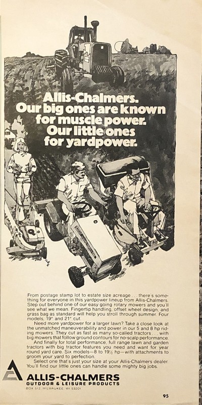 1974 Allis-Chalmers Lawn Tractor Mower PRINT AD Milwaukee Wisconsin VTG 1970s